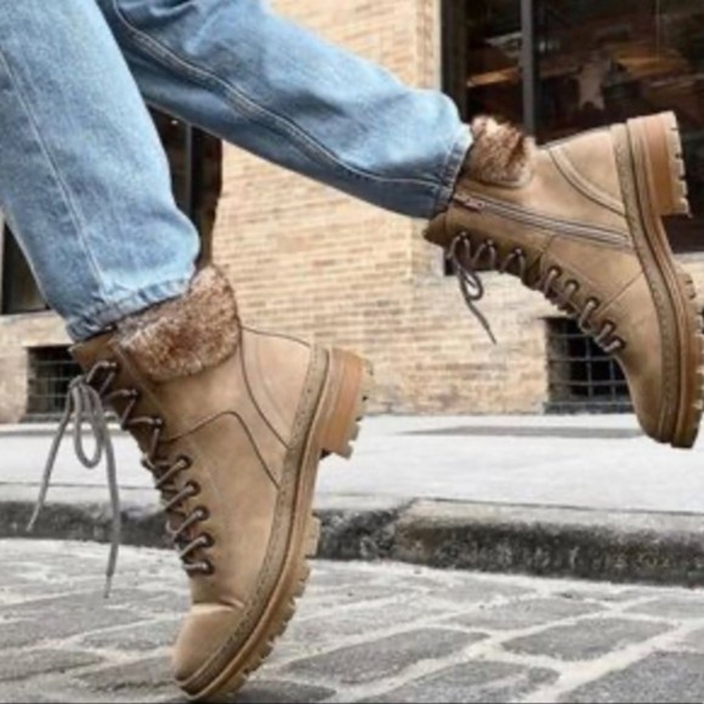 Steve Madden Keystone Faux Leather Faux Fur Trim Combat Boots, 8.5
